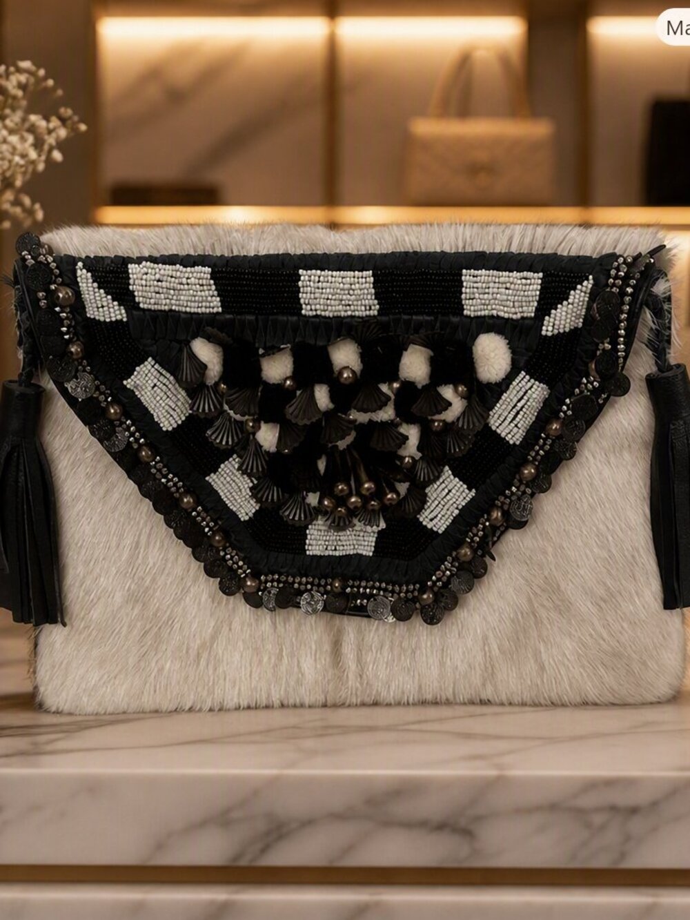 ibBan Calf Hair Leather Beaded Crossbody